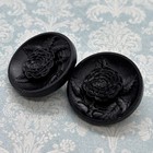 Antique Black Glass Button Lot Unique Floral Relief Raised Victorian Metal Shank