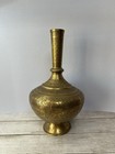 Vintage Asian  Indo Persian Brass Vase  Ewer   Engraved Panels  Gods  Warriors