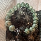 Tree Agate Beaded Bracelet With Black Wolf Charm  Stretch 