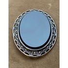 Vintage Large Sterling Silver Marcasite Onyx Pin Brooch