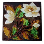 Antique 1890s Art Nouveau Floral Tile England Majolica Raised Flower 6  Square