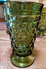  4  Indiana Glass Whitehall Colony Avocado Green Cubist Footed 12oz Glasses 