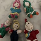 Lot Of 12 Vintage Crocheted Hand Made Miniature Amigurumi Dolls With Silk Faces