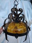Vintage Retro Spanish Revival Amber Glass Swag Lamp goth Mid Century