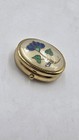 Beautiful Vintage Cloisonne Enamel   Gold Tone Trinket Box   Pill Box Floral
