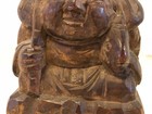 Vintage Antique Asian Wooden Carved Hotei Statue Holding Scroll And Fish