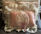 Vtg Victorian Style Lace Pillow Lot Of 2 Pink Roses Satin Grannycore A4