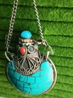 Turquoise Tibetan Perfume Bottle With Coral Stones Rare Antique Snuff Bottle 
