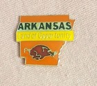 Vintage Arkansas Land Of Opportunity Razorbacks State Map Shape Lapel Pin