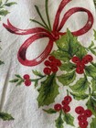 7 Vintage 1950-60   s Christmas Cloth Edged Napkins Red Bows And  Holly Set