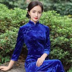 Women Autumn Winter Qipao Dress Chinese Velvet Cheongsam Evening Party Frock
