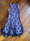 Vtg Y2k Pink Black Floral Lace Mesh Fairy Handkerchief Maxi Dress 10 12