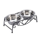Stainless Steel Double Pet Food Water Bowls Feeder Dishes Shelf Stand Dog Cat