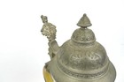 Rare Antique German Beer Stein Glass And Pewter Lyre Player