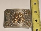 Vintage Ricardo Nickel Silver 4 Leaf Clover Green Stone Clover Corners