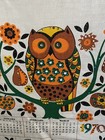 Vintage Retro Calendar Owl Wall Hanging 1970 Craft Linen Cloth