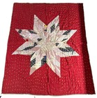 Vtg Quilt 8-point Star Texas Star Lone Star Patch Bethlehem Star 82x62 Red