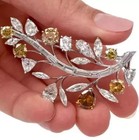 2ct Pear Cut Real Moissanite Leaf Women Wedding Brooch Pin 14k White Gold Plated