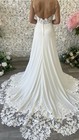 Slim A-line Crepe Wedding Dress Bridal Beach Gown Lace Train  Size 10