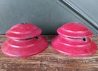 2 Vintage Red Porcelain Light Shade   Steampunk Gas Station Barn Shop Industrial
