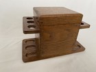 Vintage Old 6 Pipe Tobacco Humidor Oak Wood Stand Rack Box Wooden 9 X 5 X 6 In