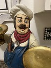 Vtg Look Italian Chef Statue 25  Tall With 2 Platters Kitchen Or Restaurant