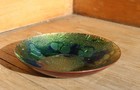 Vintage Small Enamel On Copper Trinket Dish Bowl Blue Green Abstract Mcm