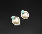 Southwestern 925 Silver  Vintage Mop   Turquoise Love Heart Earrings  Eg11832