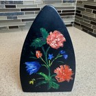 Antique Cast Iron Sad Iron Hand Painted Floral Doorstop Vintage Folk Art Heavy