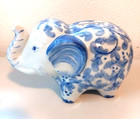 Elephant Coin Bank Floral Porcelain Blue   White vintage andrea Sadek