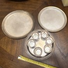 Soviet Ussr Vodka Shot Cups Silver Plated  Vintage  6-piece Set Plus Plates