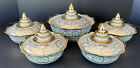 Thai Benjarong Porcelain Rice Bowls Set  5  Pattaya Handpainted 18k Gold