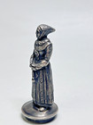 Antique Silverplate Pewter Personal Wax Seal Stamp Figural Woman Medieval Attire