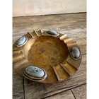 Vtg Large Heavy Round Brass Cigar Ashtray-9 5 -8 Rests   Cabochon Oval Stones