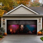 Halloween Garage Door Cover Clown 16 X 7 Ft With Rope Halloween Garage Door Bann