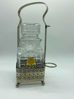 Vintage Glass Decanter Bottle W stopper   Silver Holder Made In England 