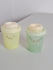 Tupperware Travel To-go Pale Yellow   Green Gold Salt   Pepper Mini Shaker Set