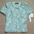 Sage Green Jacquard Blazer Womens 6 Floral Brocade Short Sleeve Top Nwt