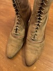 Antique Victorian Edwardian Womens Leather Shoes Boots High Top Lace Wooden Heel