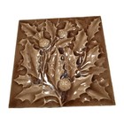 Pair Antique Majolica Fireplace Tiles Hooly Berries Crackle Glaze 6x6 