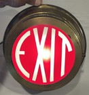 Antique Vintage Art Deco Brass   Red Glass Light Up Exit Lobby Sign Fixture