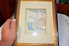 Antique Japanese Framed Geisha Ink Watercolor Painting On Silk Framed 12 x10   3
