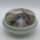 Vintage Clear Frosted Glass Hand Painted Landscape Scene Vanity Dresser Jar