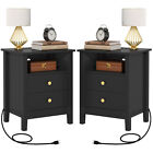 Set Of 2 Bedroom Bedside Table Nightstand End Side With Usb Charging Station