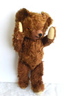 15  Vintage Shabby Old Jointed Plush Brown Teddy Bear Orange Eyes W growler 