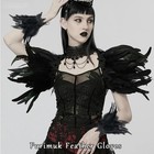 Black Lace Feather Glove Cuffs For Women Halloween Gothic Cosplay Costume Acc   