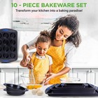 Nutrichef Deluxe Carbon Non-stick Steel Bakeware Set  With Blue Silicone Handles