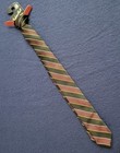 Boys Clip On Neck Tie 14  Dark Purple Black White Gold Stripes 100  Polyester