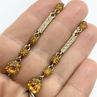 Vtg Art Deco Yellow Rhinestone Long Dangle Gold Tn Bar Earrings Post Statement