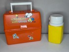 Vintage 1965 Peanuts  lunchtime With Snoopy  Orange Plastic Lunch Box W  Thermos